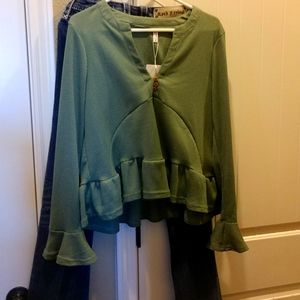 Green beautiful blouse with bottom sleeves that flare